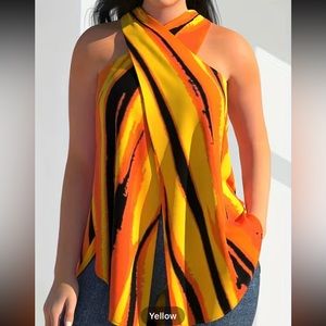 Plus Sz Orange Print Sleeveless Top